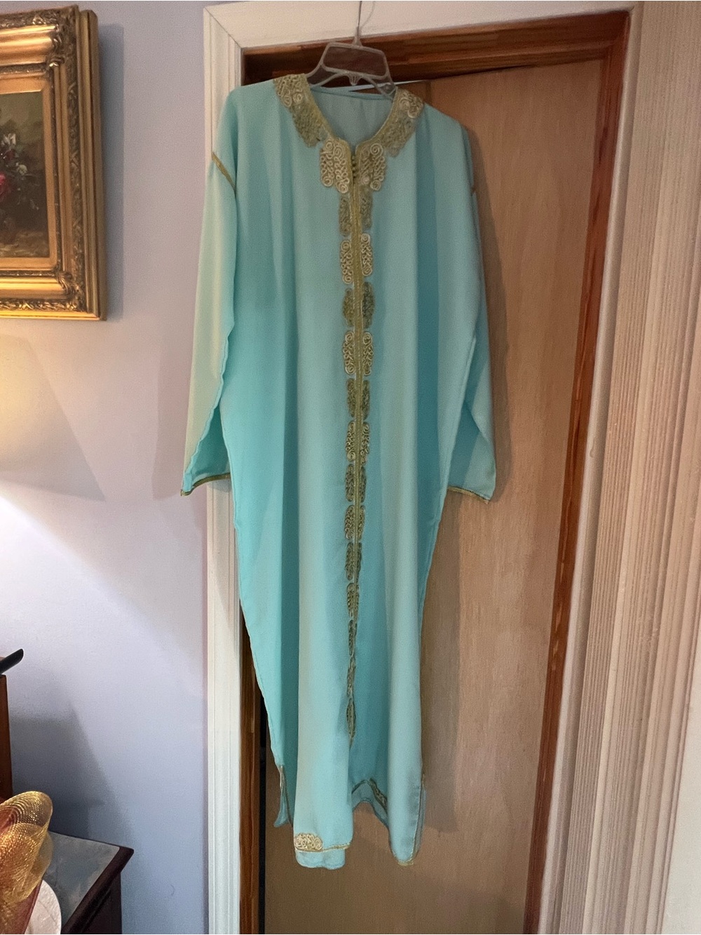 Light Aqua Swim Kaftan Cover-Up with Gold Trim
